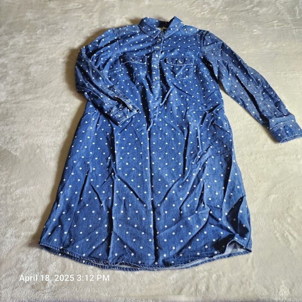 Boden Sz 6L Jean Pearl Button Roll Tab Long Sleeve T Shirt Dress Pockets No Belt